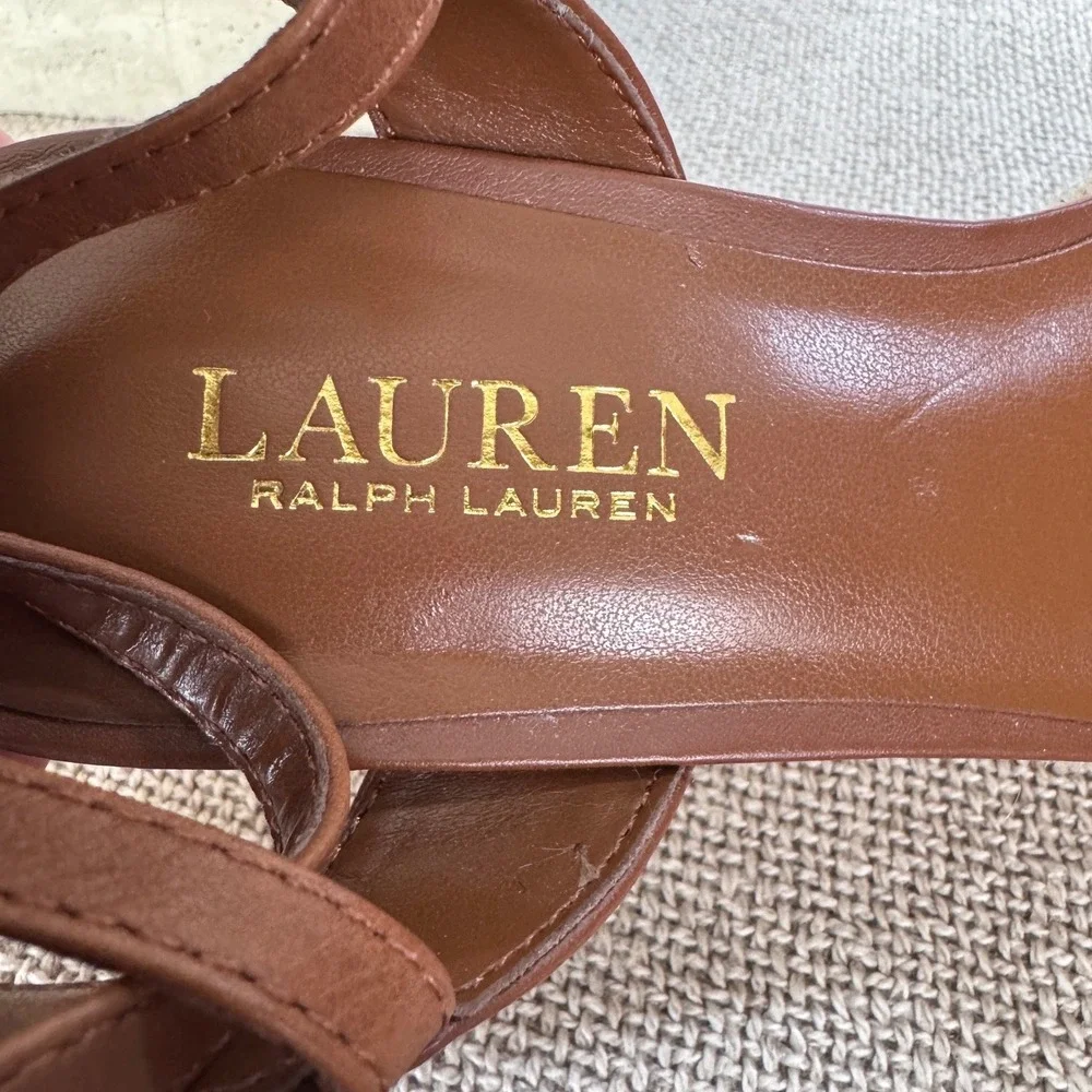 Lauren Ralph Lauren Delores Espadrille‎ Wedge Sandals Brown Leather 7B